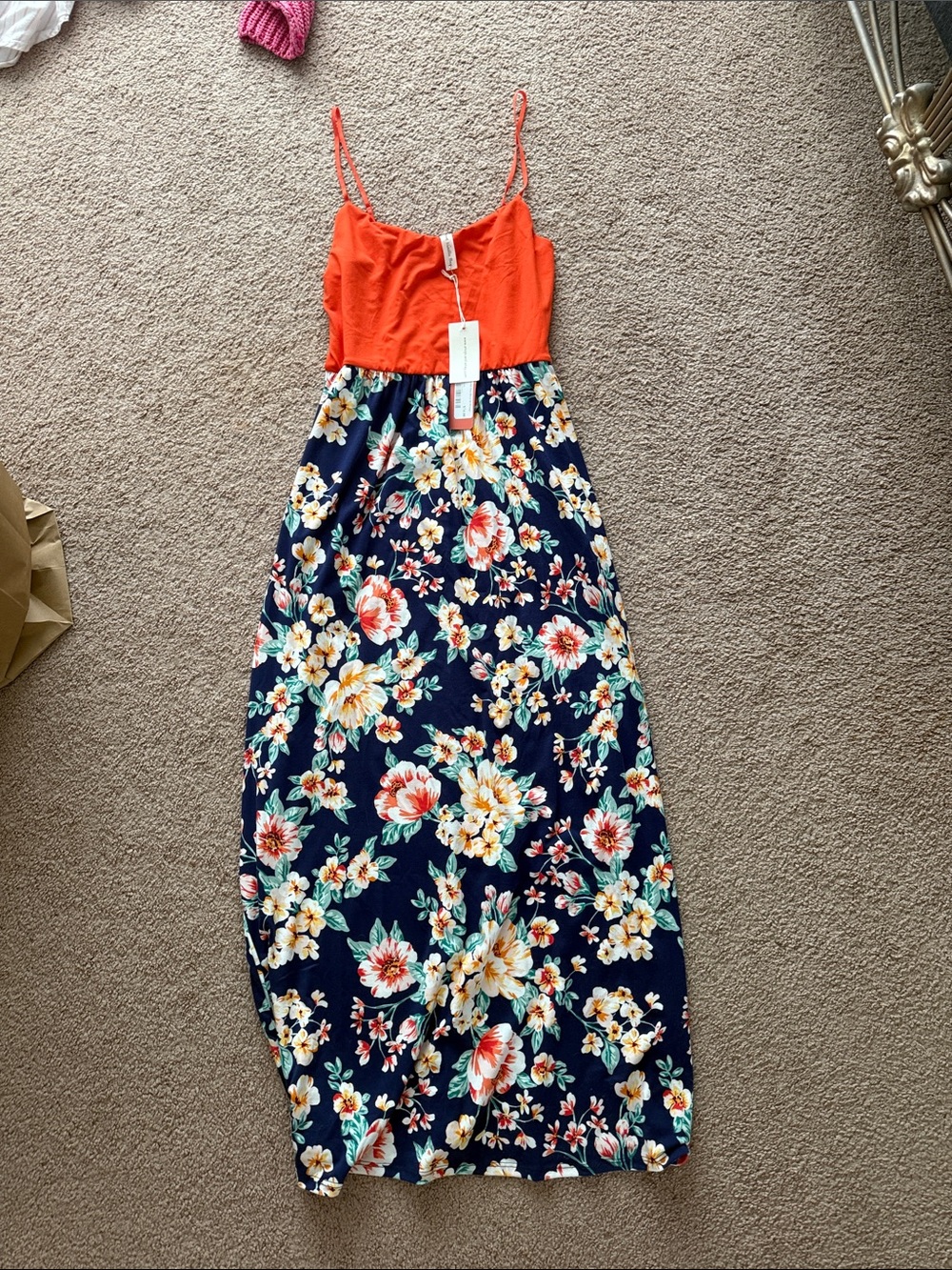 Vanilla Bay Coral & Navy Floral Maxi Dress